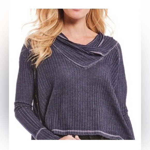 Free People Tops - Free People Wildcat High-Low Waffle Knit Cowl Neck Blue-Purple Oversized Top L